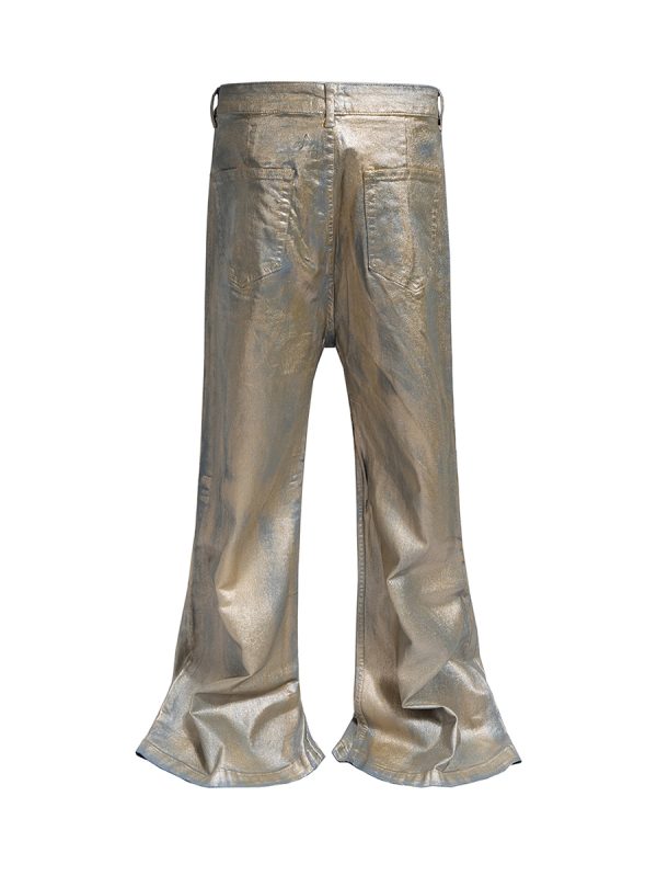ZJ151 Men's 13.6 OZ Stretch Foil Hot‑Stamping Coated Flared Jeans