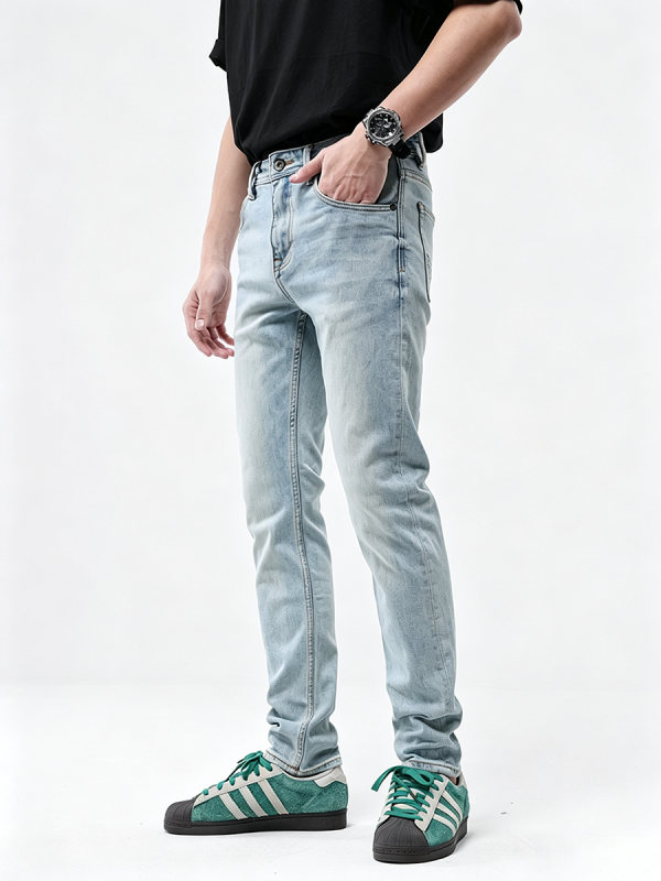 JK0351  Men's  Pale Light Bleach Stone Wash Slightly Tapered Jeans