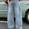 9205 Men's Curved‑leg Back‑half Elastic Waistband Ripped Jeans