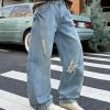 9205 Men's Curved‑leg Back‑half Elastic Waistband Ripped Jeans