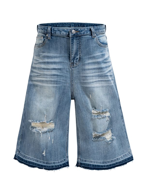 1790071309661450.jpg TJ177 Men's 12.5 OZ Baggy Loose Destroyed Ripped Raw Hem Capri Cropped Jeans