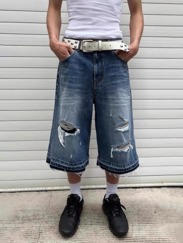 1790071616331459.jpg TJ177 Men's 12.5 OZ Baggy Loose Destroyed Ripped Raw Hem Capri Cropped Jeans