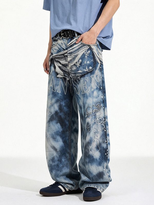 1790081274355655.jpeg 14032 Men's 14.2 OZ 3D Digital Printing Barrel Cut Curve-leg Jeans