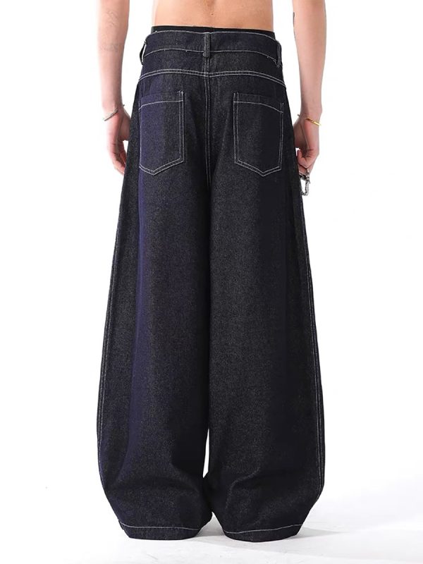 1790131453883576.jpg 3066 Men's 10.8 OZ Baggy Raw Dark Indigo Denim Pleated Balloon Jeans
