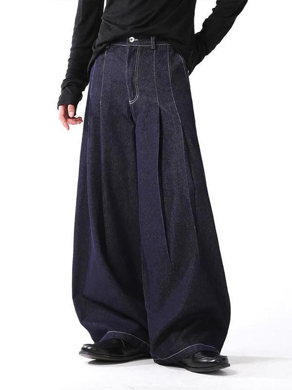 1790131486868799.jpg 3066 Men's 10.8 OZ Baggy Raw Dark Indigo Denim Pleated Balloon Jeans