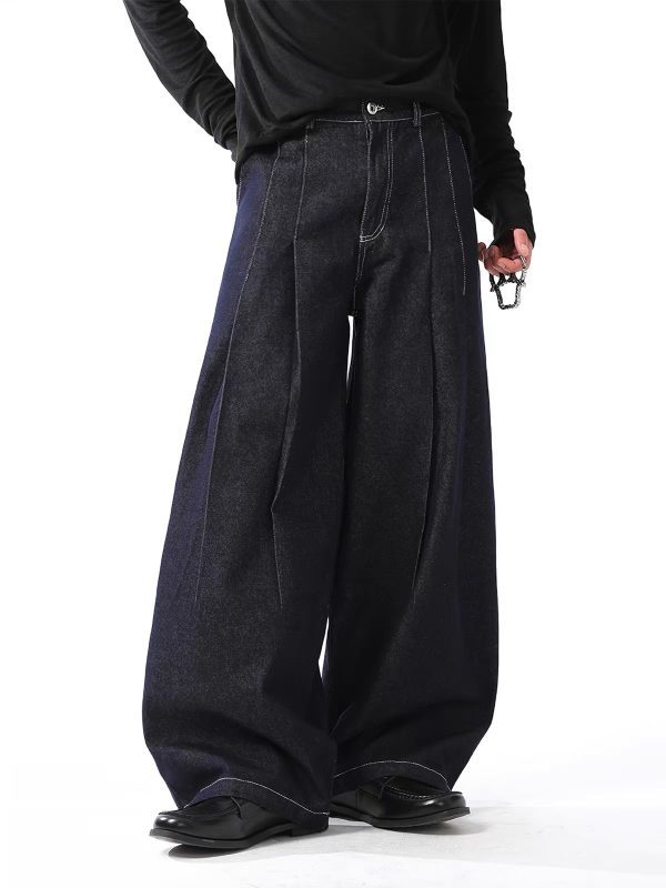 1790131488213362.jpg 3066 Men's 10.8 OZ Baggy Raw Dark Indigo Denim Pleated Balloon Jeans