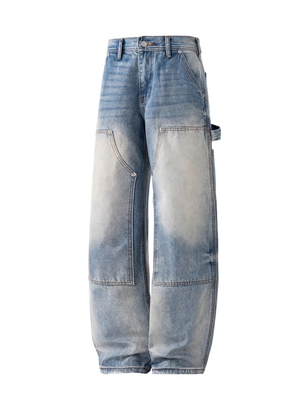 1790152700702673.jpg JK9683-1 Men's 14.8 OZ Cargo Raw Hem Loose Straight Carpenter Jeans