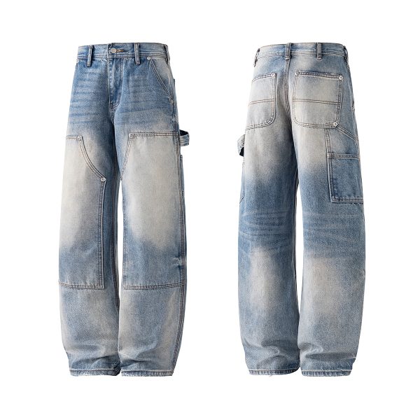 1790152720595958.jpg JK9683-1 Men's 14.8 OZ Cargo Raw Hem Loose Straight Carpenter Jeans