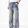 1790152731344616.jpg JK9683-1 Men's 14.8 OZ Cargo Raw Hem Loose Straight Carpenter Jeans