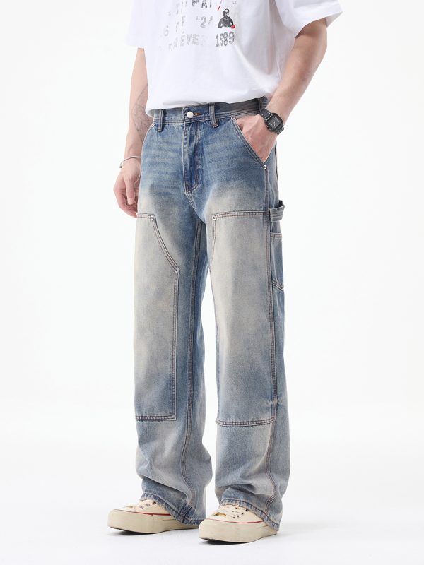 1790152731344616.jpg JK9683-1 Men's 14.8 OZ Cargo Raw Hem Loose Straight Carpenter Jeans
