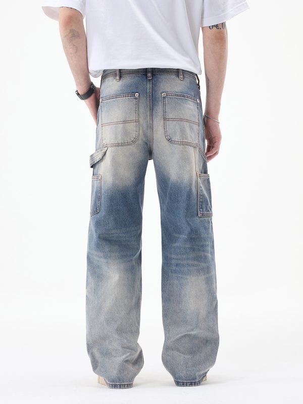 1790152736554455.jpg JK9683-1 Men's 14.8 OZ Cargo Raw Hem Loose Straight Carpenter Jeans