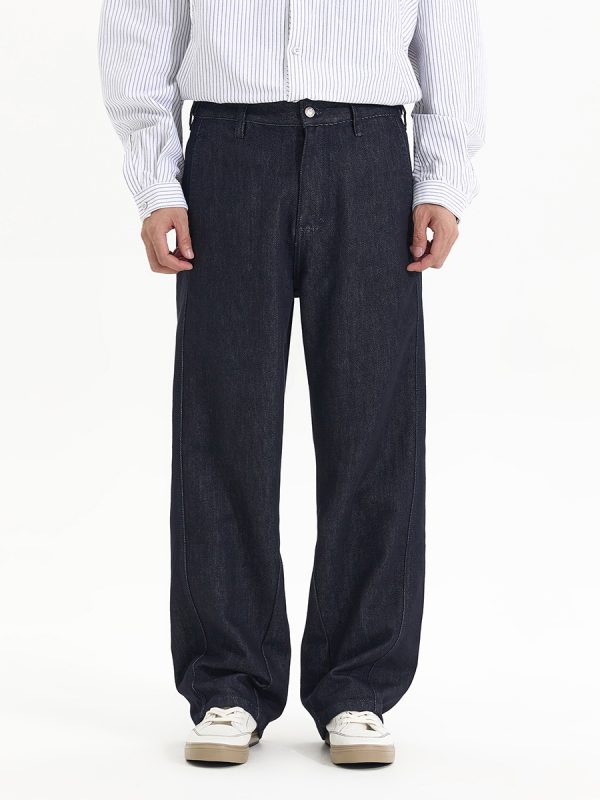 DK3057  Men's 12 OZ Dark Blue Black Raw Denim Relaxed Straight Jeans