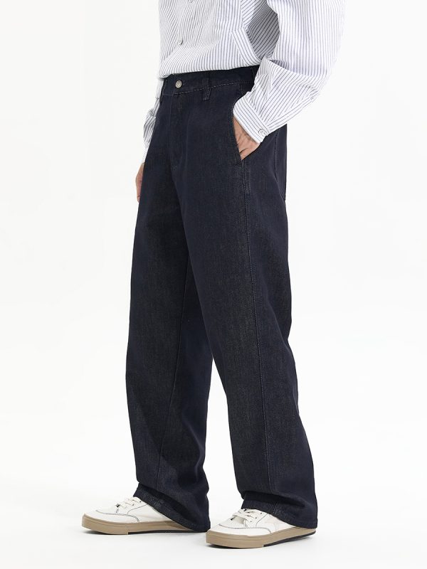 DK3057  Men's 12 OZ Dark Blue Black Raw Denim Relaxed Straight Jeans