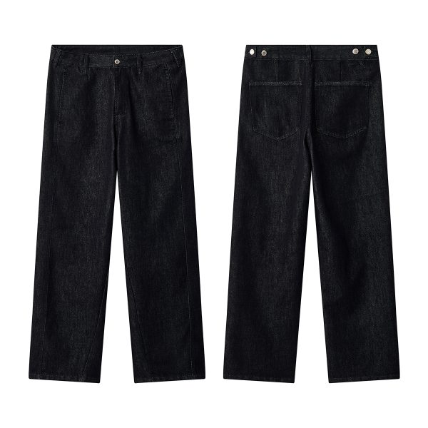DK3057  Men's 12 OZ Dark Blue Black Raw Denim Relaxed Straight Jeans