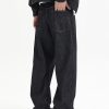 DK3070  Men's 13.6 OZ Black Raw Denim Loose Straight Jeans