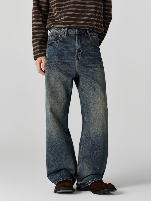DL3100  Men's 13.2 OZ Distressed Vintage Wash Bootcut Jeans