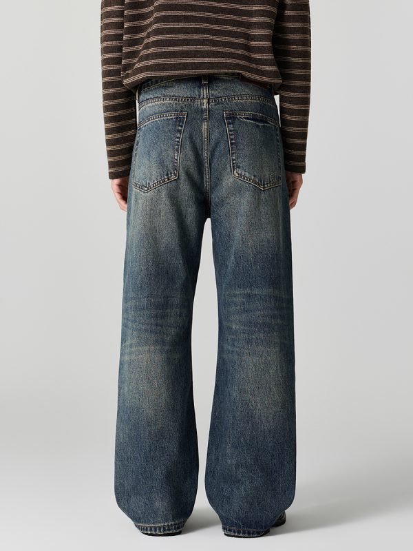 DL3100  Men's 13.2 OZ Distressed Vintage Wash Bootcut Jeans