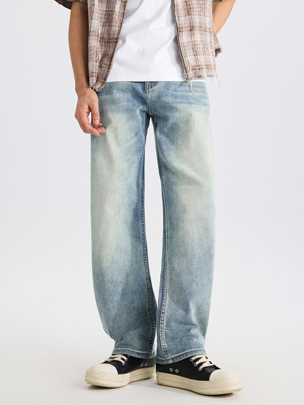 DZ2017  Men's 11.8 OZ Light Vintage Faded Wash Regular Straight Jeans