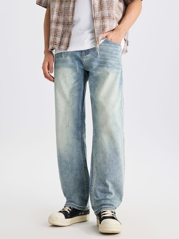DZ2017  Men's 11.8 OZ Light Vintage Faded Wash Regular Straight Jeans