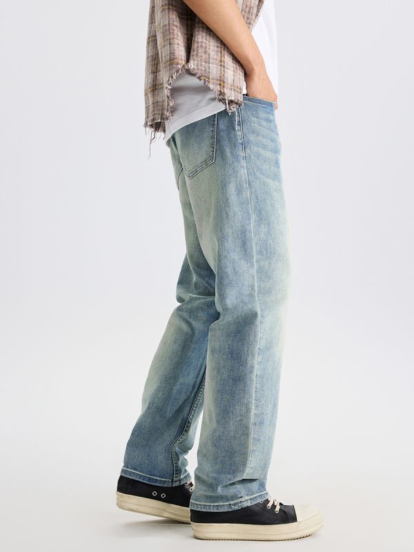 DZ2017  Men's 11.8 OZ Light Vintage Faded Wash Regular Straight Jeans