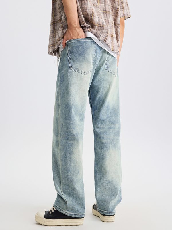 DZ2017  Men's 11.8 OZ Light Vintage Faded Wash Regular Straight Jeans