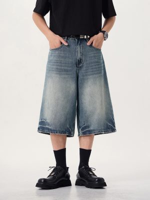 7033  Men's 11.8 OZ Baggy Wide Leg 7/10 Length Denim Capris Jeans