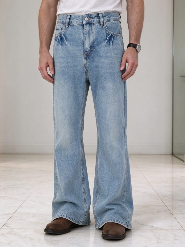1790321743722089.jpeg T-GJ019 Men's 13.5 OZ High Rise Light Stone Wash Flare Jeans