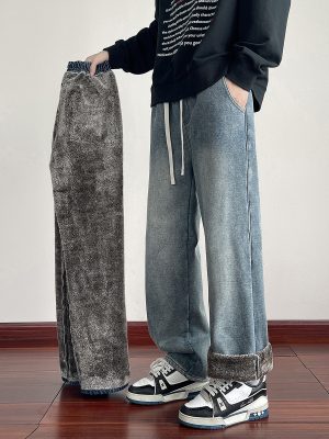 LL693R1  Men's 11 OZ Elastic Waist Winter Fox Fleece Lined Jeans