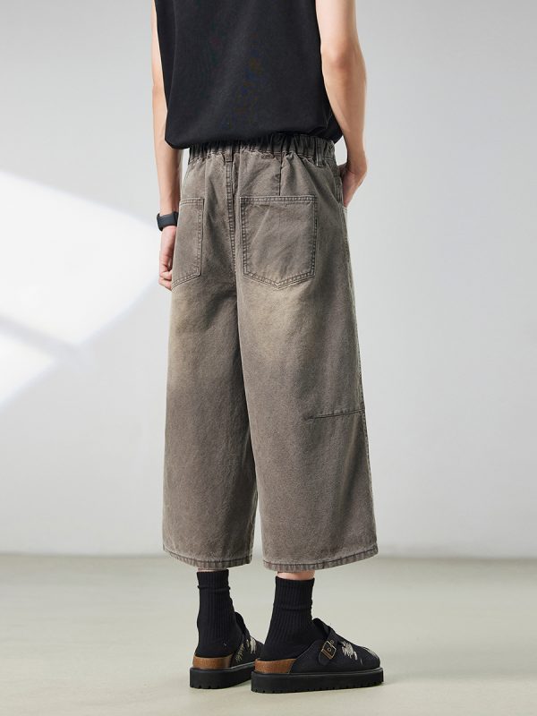 721  Men's Dyed Back‑half Elastic Waistband 8/10 Length Cropped Jeans