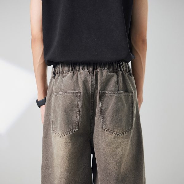 721  Men's Dyed Back‑half Elastic Waistband 8/10 Length Cropped Jeans