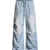 E6697  Men's Laser Etching Elastic Waist Baggy Parachute Denim Jeans