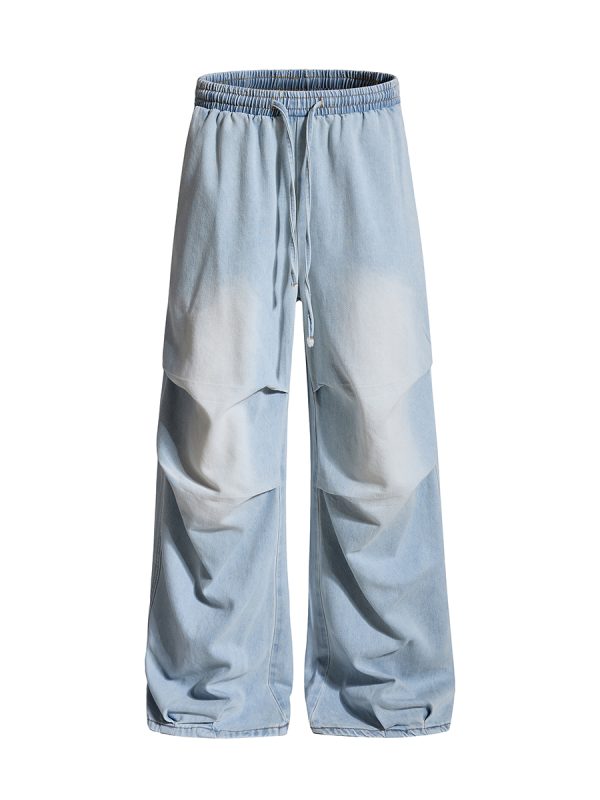 E6697  Men's Laser Etching Elastic Waist Baggy Parachute Denim Jeans