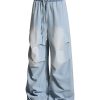 E6697  Men's Laser Etching Elastic Waist Baggy Parachute Denim Jeans