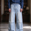 E6697  Men's Laser Etching Elastic Waist Baggy Parachute Denim Jeans